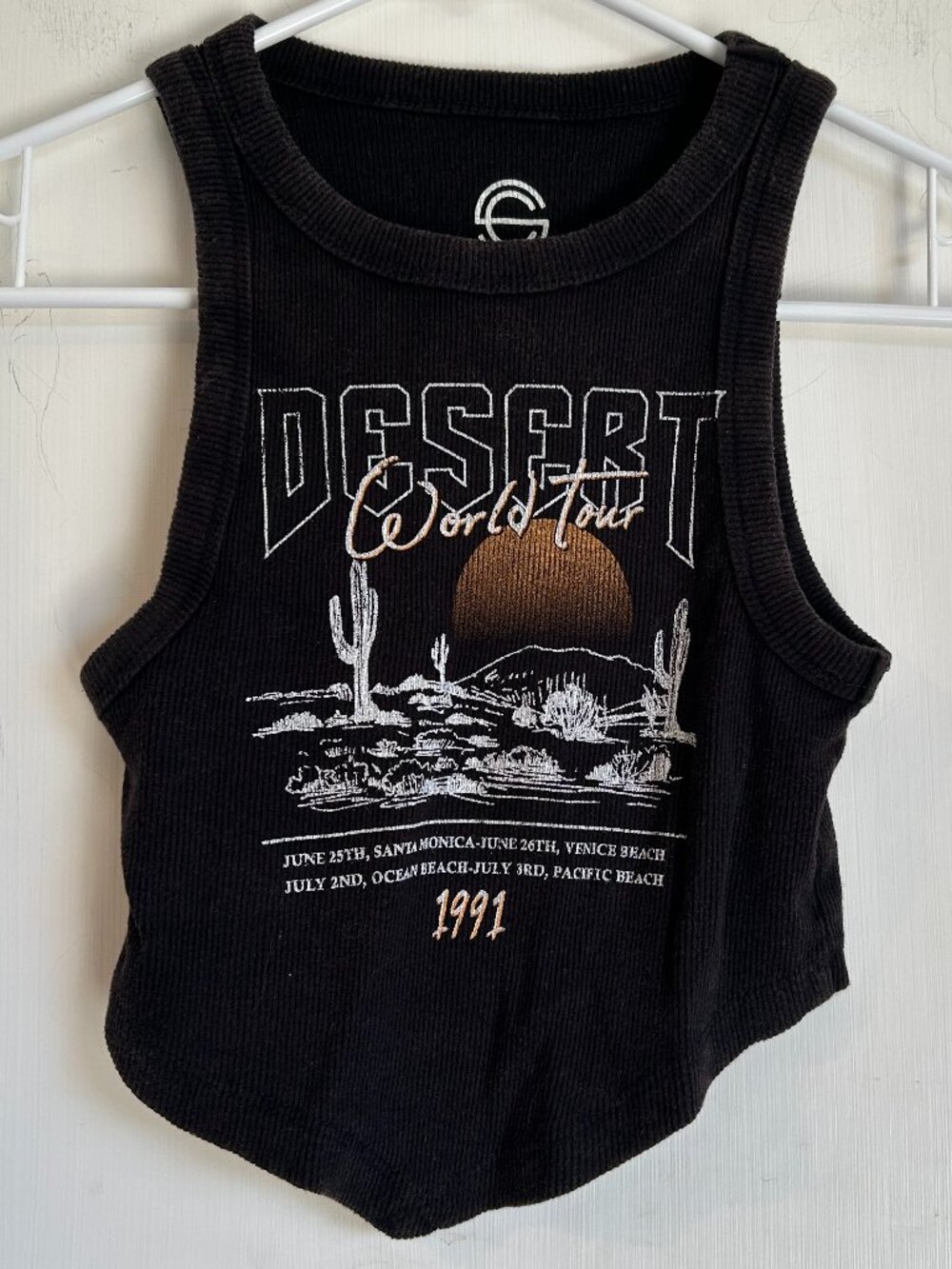 Social Culture - Cropped Brown Western Graphic Tank